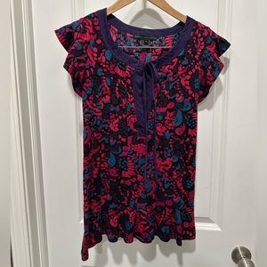 Marc by Marc Jacobs Floral Stretch Silk and Cotton Deep Purple Top Small